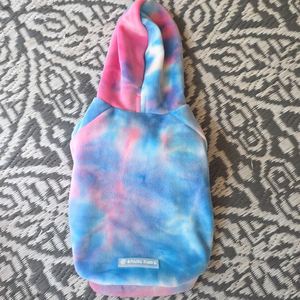 NWT Spark Paws Velvet 90's Retro Colorful Tie-Dye Dog Hoodie In Size Med H19 - Picture 2 of 5